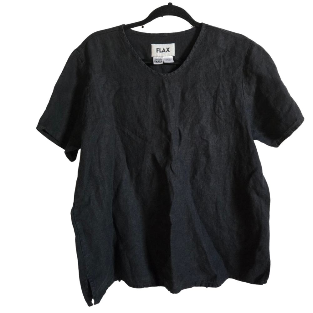 FLAX Womens Linen Black Shirt